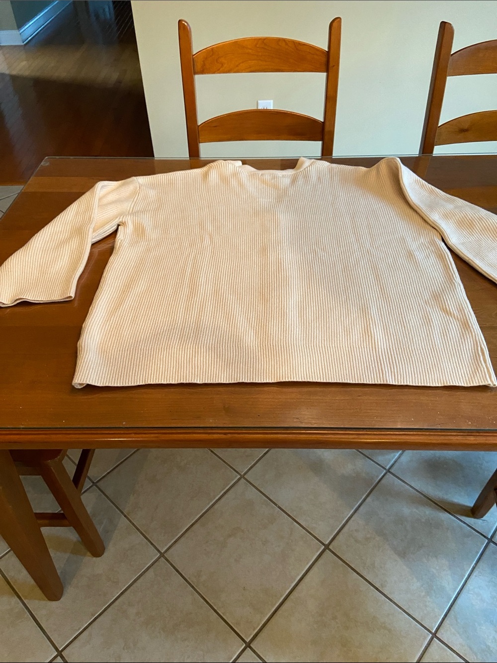 Women's Light Cream Ribbed Button-Up Cardigan - Picture 6 of 7